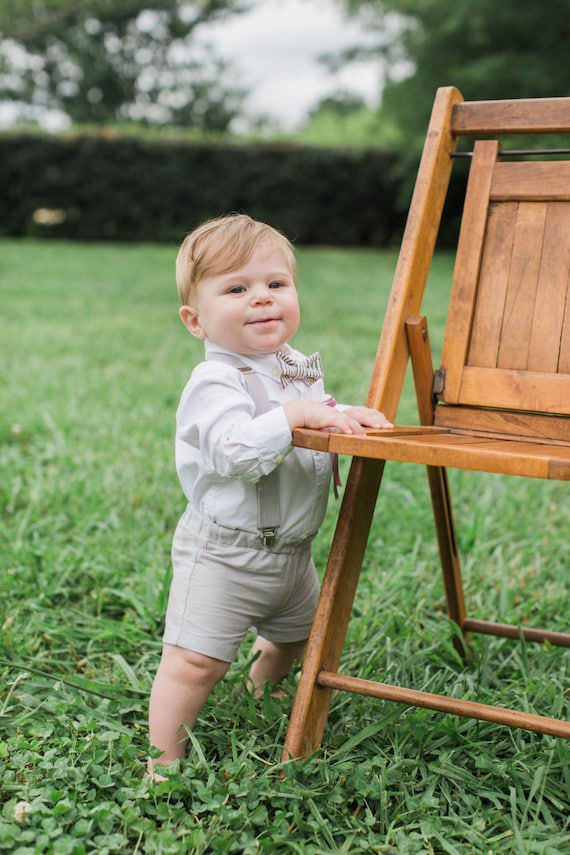 Boys linen shorts with matching suspenders, ring bearer suspender shorts or pants in many colors, shirt available separately