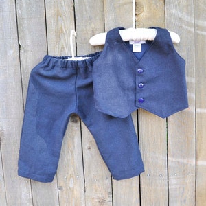Navy linen vest and pant suit, Ring bearer outfit for boys, many colors of linen in shorts or pants and vest for rustic Beach Weddings