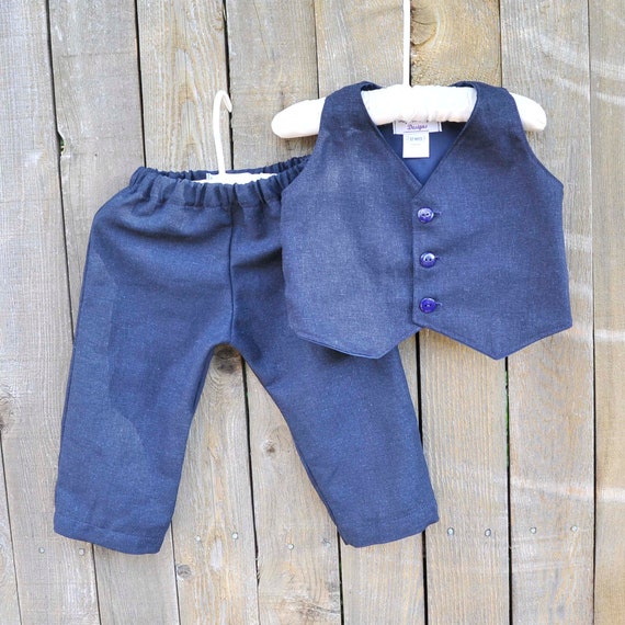 Navy linen vest and pant suit Ring bearer outfit boys linen | Etsy