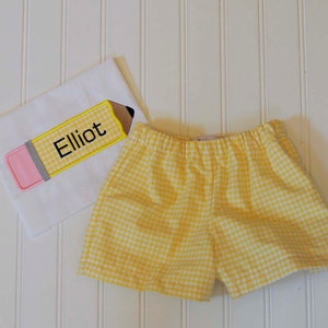 Monogrammed Back to School outfit, personalized pencil shirt with gingham shorts or pants in many colors, baby toddler teacher gift