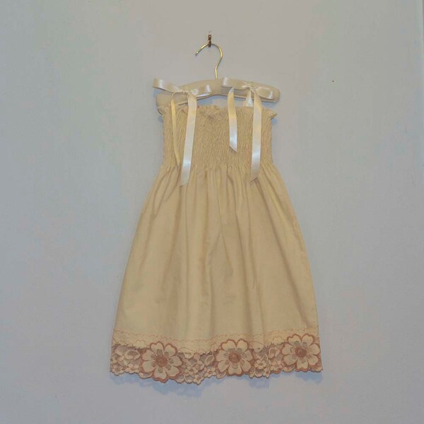 Vintage Lace Flower Girl Dress... ivory and rose lace... Eco-friendly...6m,9m,12m,18m,2t,3t,4t,57