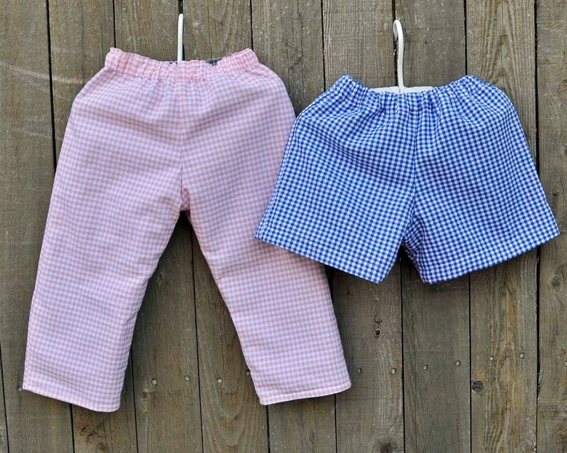 Boys Gingham shorts or pants, many colors checked plaid gingham, sibling matching outfit 6m,9m,12m,18m,2t,3t,4t,5,6,7,8,10,12 image 4