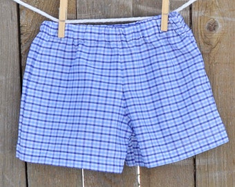 Navy blue and white Plaid short, checked gingham pants for boys or girls..3m,6m,9m,12m,18m,2t,3t,4t,5,6,7,8,10,12