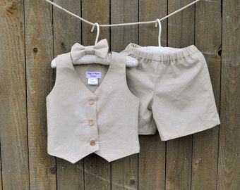Ring bearer suit, boys linen shorts or pants outfit with vest and bowtie in many colors, Beach Weddings, Photos, dedications