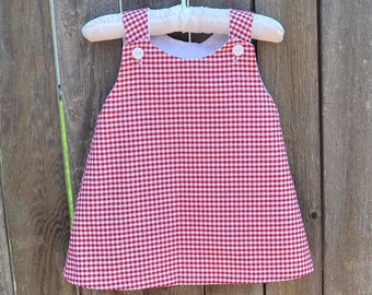 Red gingham jumper dress, Gingham jon jon shortalls longalls romper, Brother sister matching, shirt or monograming with add on