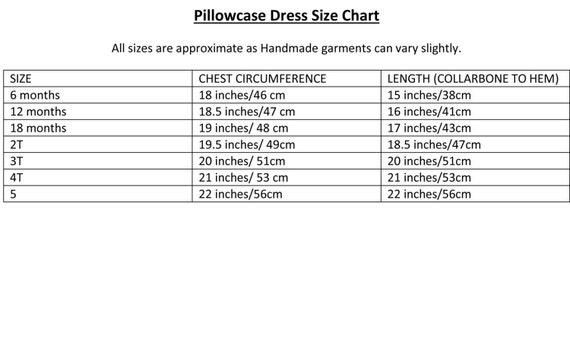 Pillowcase Dress Length Chart