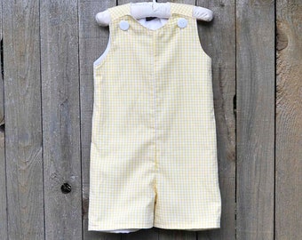 Yellow Gingham jon jon or dress, shortalls longalls, can be monogrammed with add on...many colors...3m,6m,9m,12m,18m,2t,3t