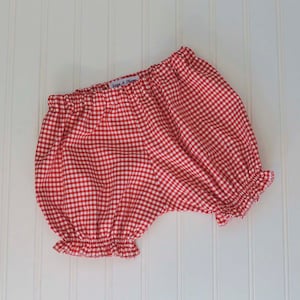 Red gingham baby bloomers, bloomer shorts for infants and toddler diaper cover 3m,6m,9m,12m,18m,2t,3t