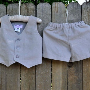 Ring bearer outfit, light grey shorts or pants and vest in many colors, for Beach Weddings, Photos, dedications...6m,12m,2t,3t,4t,5,6,7,8,10