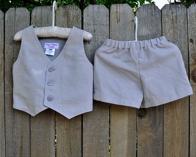 Ring Bearer Outfit Light Grey Shorts And Vest Many Colors Beach