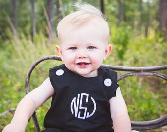 Baby Boy's Jon Jon, Black shortalls longall Romper, Personalized with add on for Wedding portrait..3m,6m,9m,12m,18m,2t,3t