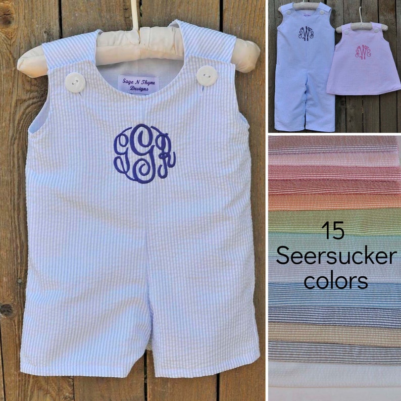 george romper navy seersucker