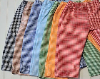 Boys Gingham pants or shorts in many colors, checked plaid for school Christmas Thanksgiving Easter- 3m,6m,9m,12m,18m,2t,3t,4t,5,6,7,8,10,12