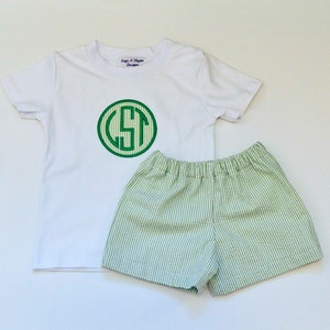 Girls Monogrammed shirt, Personalized seersucker shirt and shorts or pants, sibling matching outfits 3m,6m,9m,12m,18m,2t,3t,4t, 5,6
