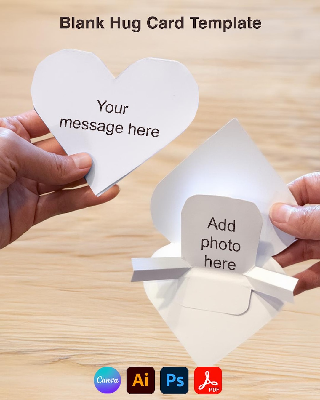 Hug Card Simple DIY Photo Hug Card Template • Printable Pop-up Heart (digital Download ...