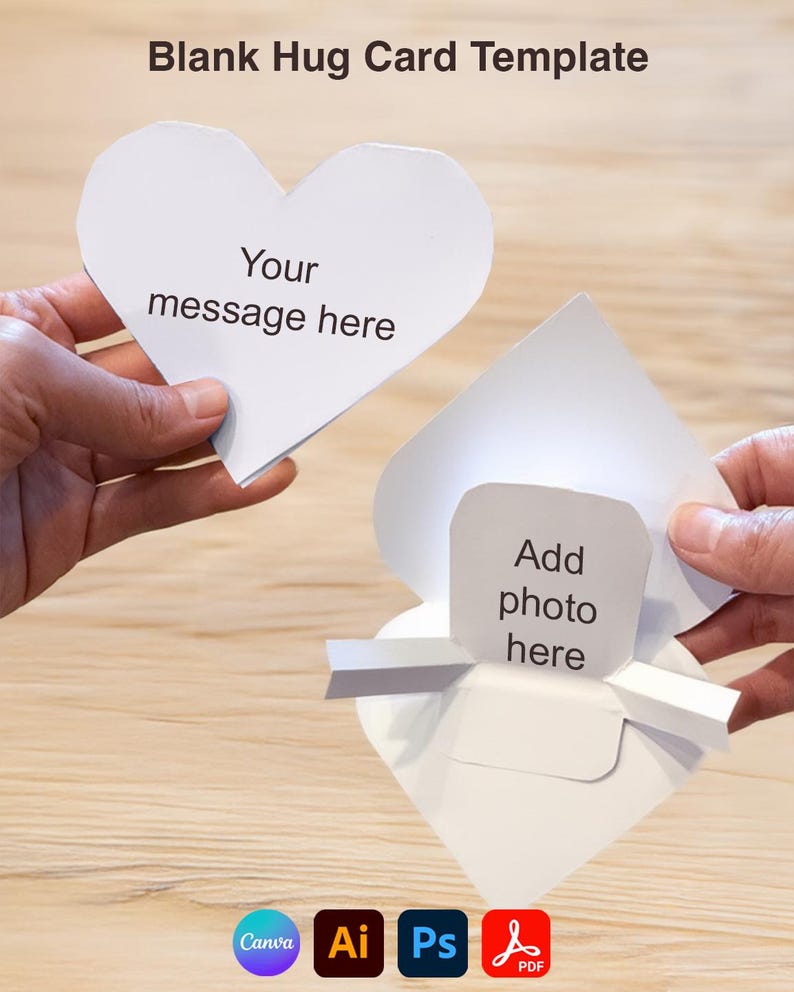 Hug Card Tutorial DIY Photo Hug Card Template • Printable Pop-up Heart (digital Download ...