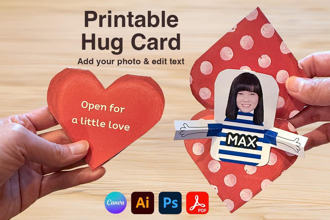Hug Card Simple DIY Photo Hug Card Template • Printable Pop-up Heart (digital Download ...