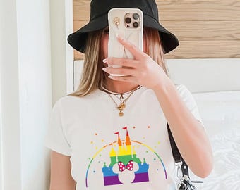 Disney Castle Family Baby Tee, Disney LGBT Couples Matching Baby Tee, Mickey Rainbow Head Baby Tee, Y2K Mickey LGBTQ Baby Tee, Gay Pride Tee