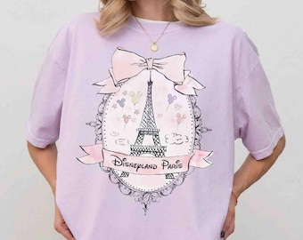 Retro Coquette Bow Mickey Disneyland Paris T-shirt, Eiffel Tower Mickey Mouse Shirt, Disney Paris Shirt, Family Vacation Matching 2026 Shirt