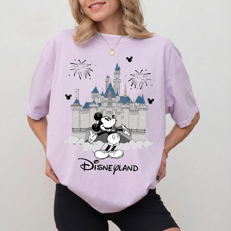 Retro Disneyland Castle Mickey Shirt, Family Matching 2026 Trip Castle Shirts, Disney Sleeping Beauty Castle Shirt, Disney Vacation Trip Tee Orchid/Lilac