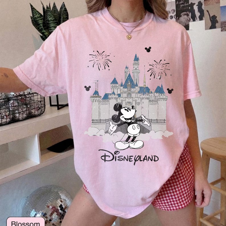 Retro Disneyland Castle Mickey Shirt, Family Matching 2026 Trip Castle Shirts, Disney Sleeping Beauty Castle Shirt, Disney Vacation Trip Tee Blossom/Light Pink
