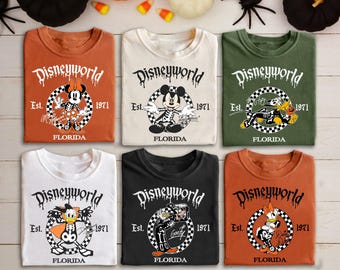 Vintage Disneyworld EST 1971 Halloween Checkered Shirt, Mickey and Firends Skeleton Boo Shirts, Mickey's Not So Scary Halloween Party TShirt