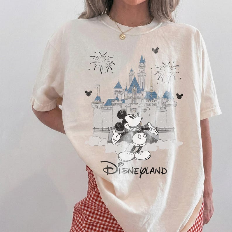 Retro Disneyland Castle Mickey Shirt, Family Matching 2026 Trip Castle Shirts, Disney Sleeping Beauty Castle Shirt, Disney Vacation Trip Tee Ivory/Natural/Sand