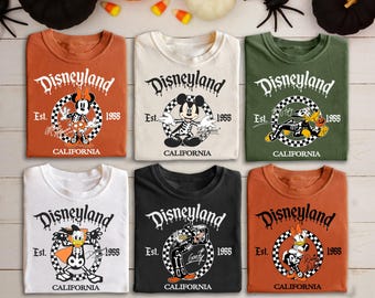 Vintage Disneyland EST 1955 Halloween Checkered Shirt, Mickey and Firends Skeleton Boo Shirts, Mickey's Not So Scary Halloween Party T-Shirt
