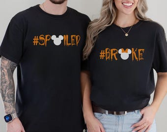 Chemise d'Halloween cassée et gâtée, sweat-shirt pour couple Disney, T-shirt Mickey et Minnie, cadeau de voyage pour couple Disney, chemise de famille, chemise de vacances