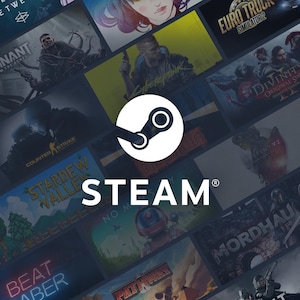 May include: A collage of video game covers with the Steam logo in the center. The logo is a white circle with a gear-like symbol and the word "STEAM" in white text. Game titles include "SEKIRO," "BATTLEGROUNDS," and "STARDEW VALLEY."