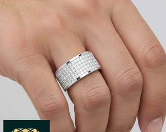 Pavé Certified  Lab Grown Diamond Men’s Band – Solid Gold Statement Ring