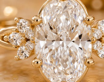 Custom Oval Lab Diamond Ring | Nature-Inspired Floral Gold Engagement Ring