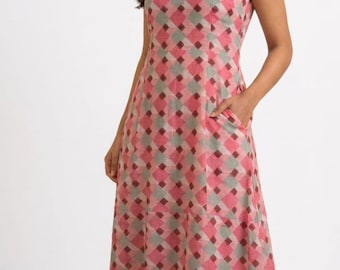 Vestido midi de algodón con estampado floral, vestido de verano sin mangas de corte A