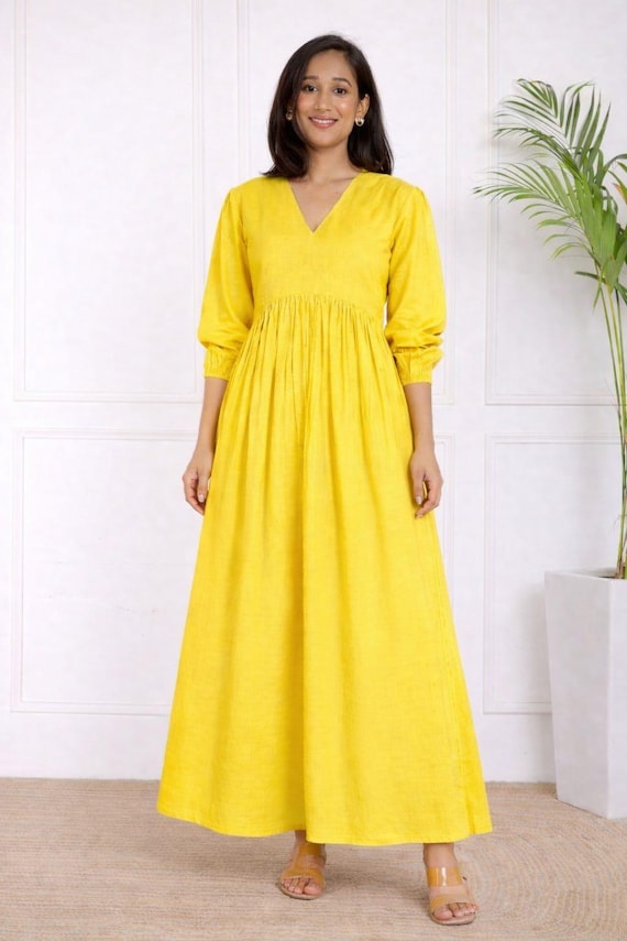 boho maxi dress yellow Yellow Boho Maxi Dress Yellow Maxi Dress With Long Sleeves Something Tropical Maxi Dress
