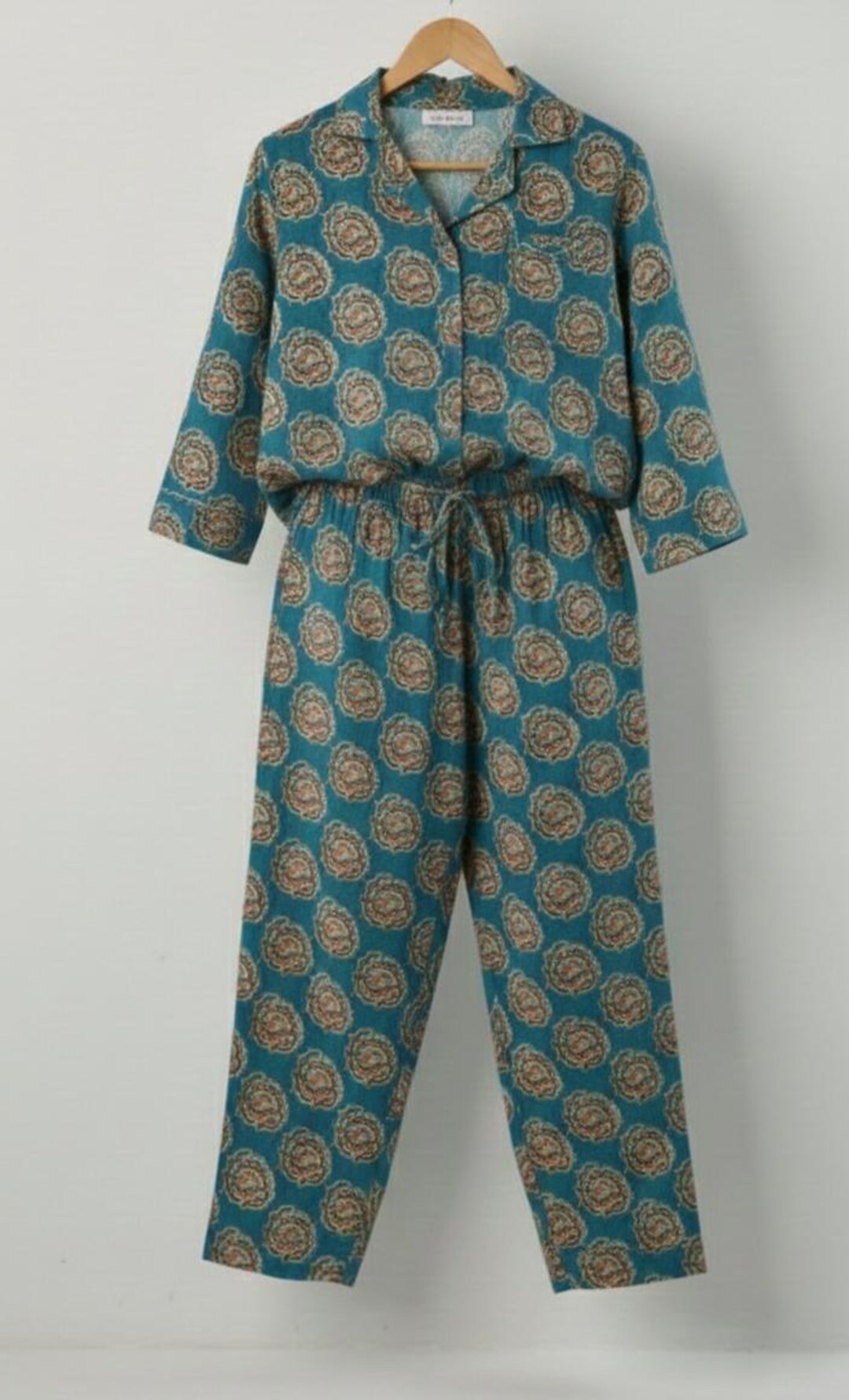 Blue Floral Cotton Pajama Set | Hand Block Print Lounge Co-ord - Etsy