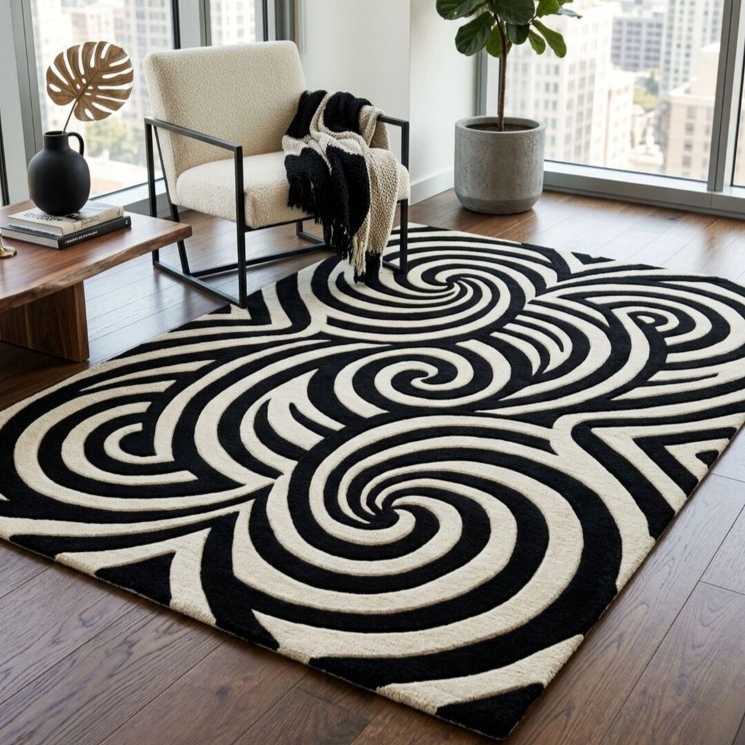 Hand Tufted Swirl Zebra Area Rug, Hand Tufted New Zealand Wool Coastal ...