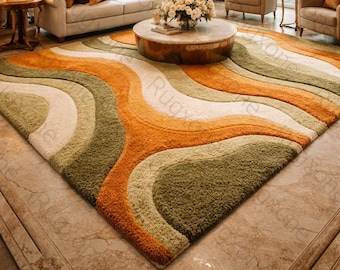 Hand Tufted Wool Rug, Modern Geometric Design, Custom Size