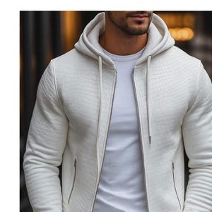 メンズ ホワイト クロコダイルレザー パーカー ハンドメイド シープスキン ジャケット 彼へのギフト