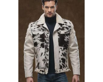 Herren Hair-On Rindslederjacke Echtes Pony-Haar Geschenk für ihn