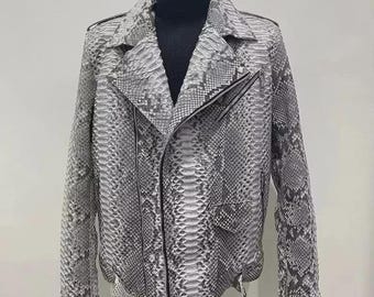 Men’s Authentic Python Leather Biker Moto Jacket Gift for him
