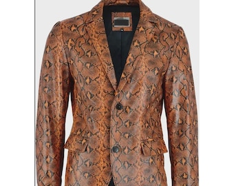 Men’s Python Snake Textured Real Leather coat Gift for him