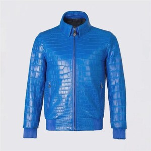 Men's Crocodile Embossed Leather Jacket – Slim Fit Biker Coat - Gift for Him