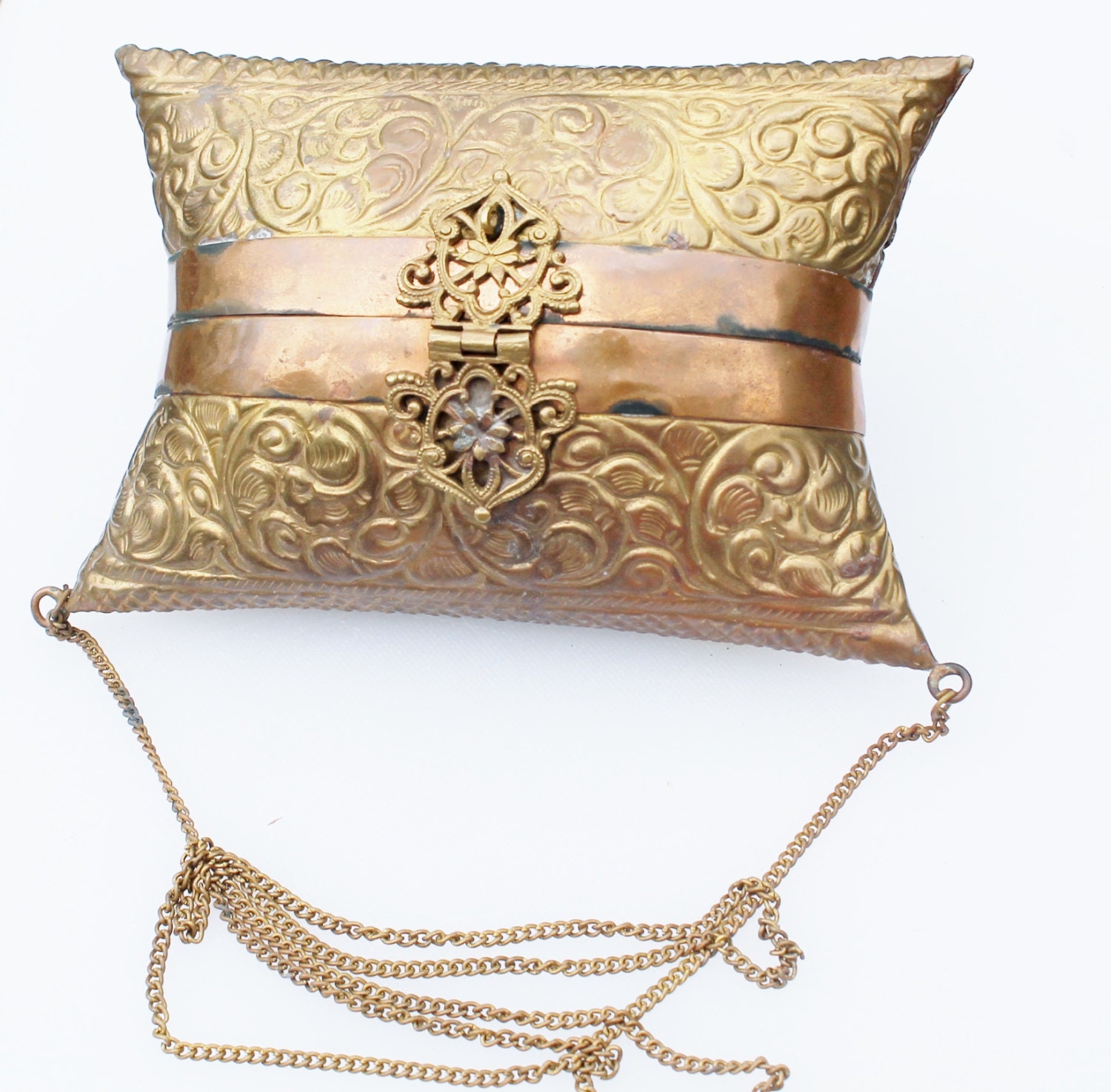 Vintage Brass and Copper Pillow Purse With Ornate Scroll Etsy