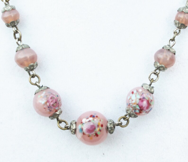 Vintage Czech Pink Glass Necklace Etsy
