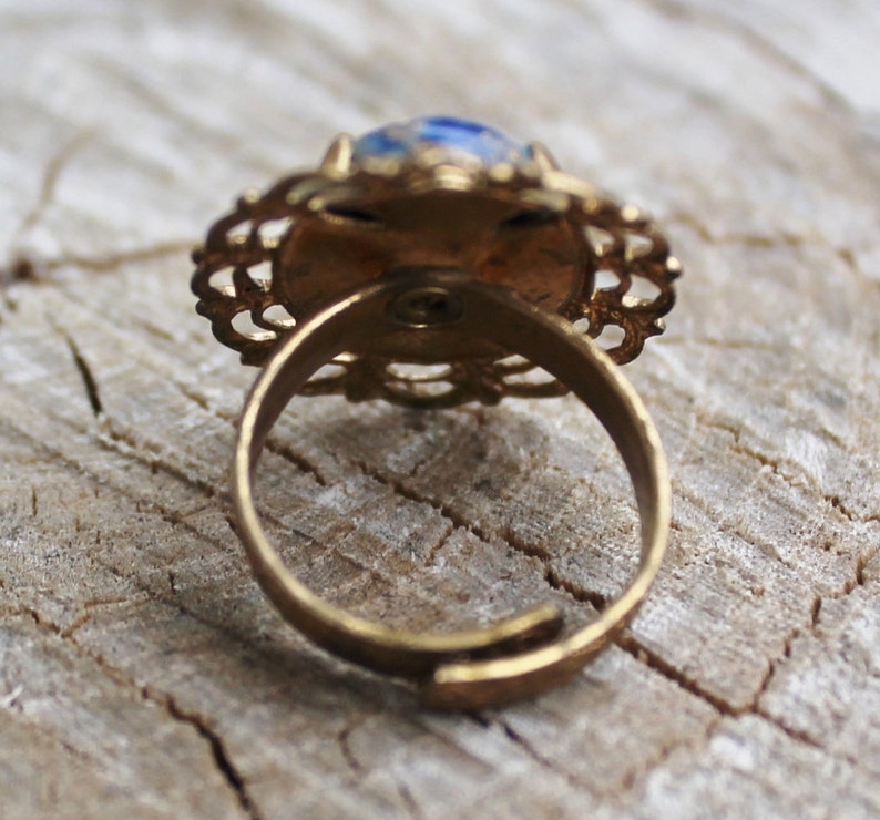 Vintage Gold Filigree Ring with Blue Stone with Gold Flecks Etsy