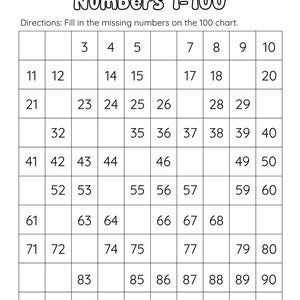 12 drukowanych tabel z brakującymi liczbami od 1 do 100, liczenie do 100, matematyka w przedszkolu, edukacja domowa