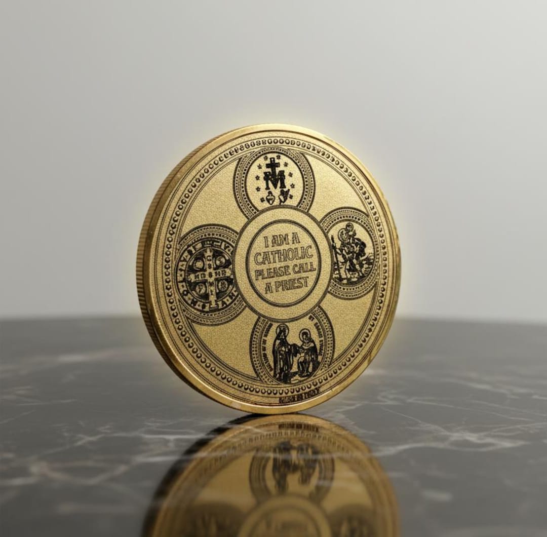 Catholic 4-way Medallion Coin, Sacred Heart of Jesus, Emergency Call a ...