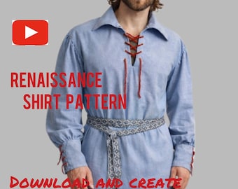 PDF pattern for men's historical shirt | medieval, pirate, renaissance, LARP. Sizes S-XXL.
