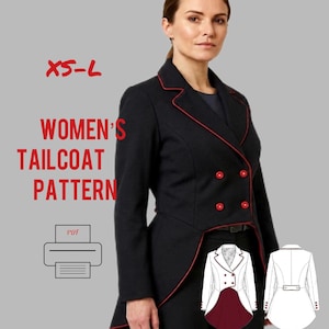 Cartamodello PDF per frac da donna, frac gotico, costume da domatore, taglie XS-L+