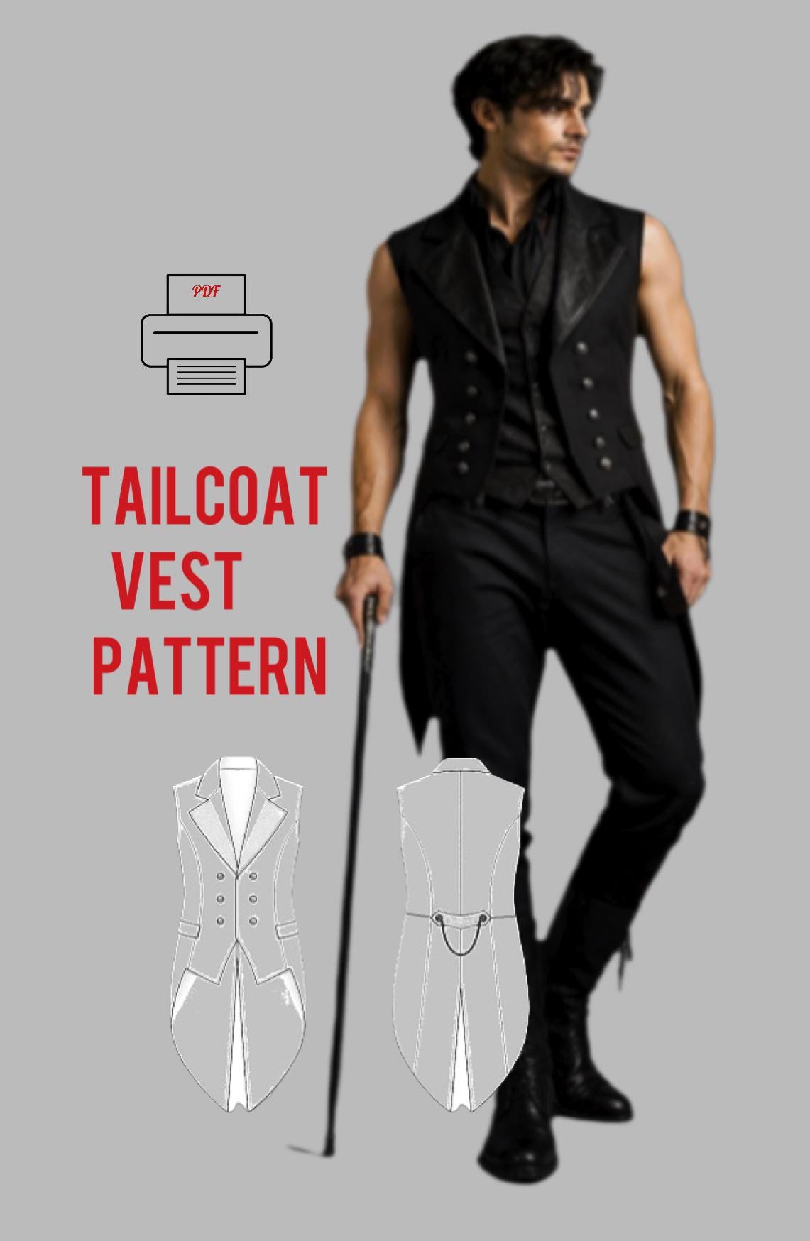Men’s Sleeveless Tailcoat Vest Pattern/ Gothic Steampunk Waistcoat ...